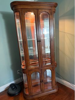 Lighted Wood and Glass Curio Display Cabinet