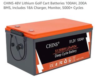 CHINS 48V Lithium Golf Cart Batteries 100AH, 200A BMS, Includes 18A Charger, Monitor, 5000+ Cycles