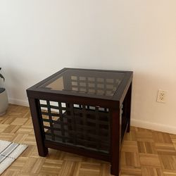 Wood and Glass Mahogany End Table