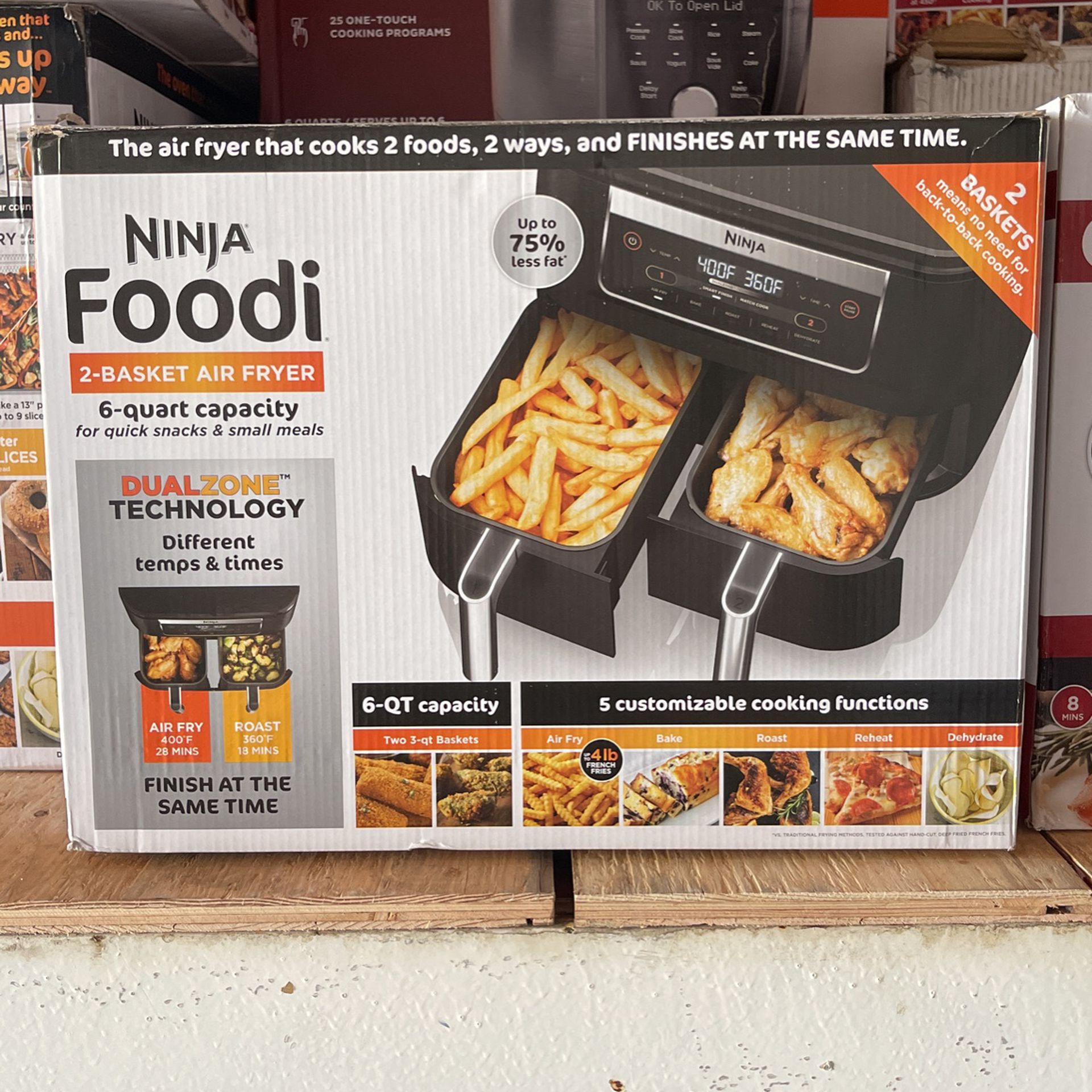 Ninja DZ090 Foodi 6 Quart 5-in-1 DualZone 2-Basket Air Fryer - New