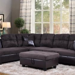 New Sectional With Storage Ottoman On Espresso Microfiber 