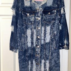 women’s New Long Distressed Jean Jackets