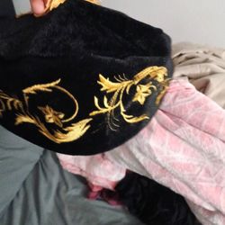 Vintage Velvet Embroidered Smoking Cap - Black/Gold Size XL