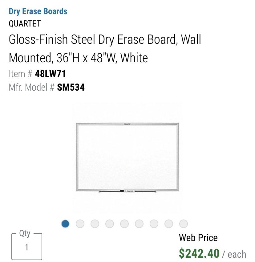 Dry erase board 36”H x 48”W