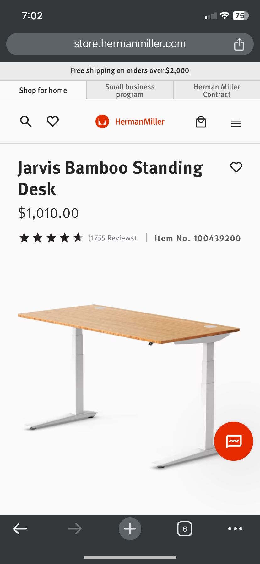Herman miller Jarvis bamboo Sit Stand Desk