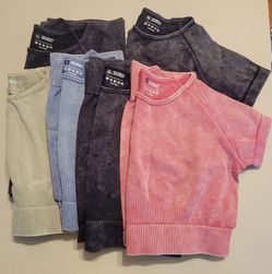 2 PCS Womens Workout Sets Seamless Acid Wash Yoga Outfits Shorts And Crop Top Matching Gym Athletic Clothing Set