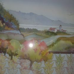 Original watercolor painting Listed Seattle artist Gerry Friberg original art with provenance lable on back