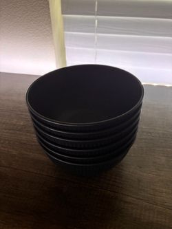 Matte Black Ceramic Bowls Set of 6