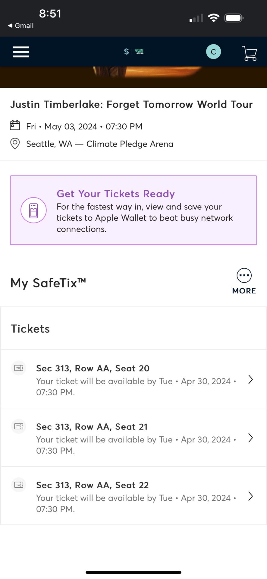 3 Justin Timberlake Tickets For Sale - Seattle 5/3