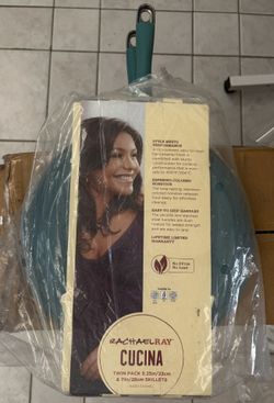 New Rachel Ray Hard Enamel Skillet Set Agave Aqua Teal Blue