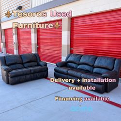 Black leather recliner sofa & loveseat