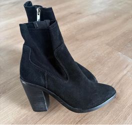 Black Suede Heeled Ankle Boots
