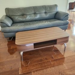 Gray Leather Sofa ,Love Seat And Coffee Table 