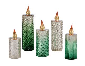 LED Glass Christmas Candles Green Set of 5 New In Box