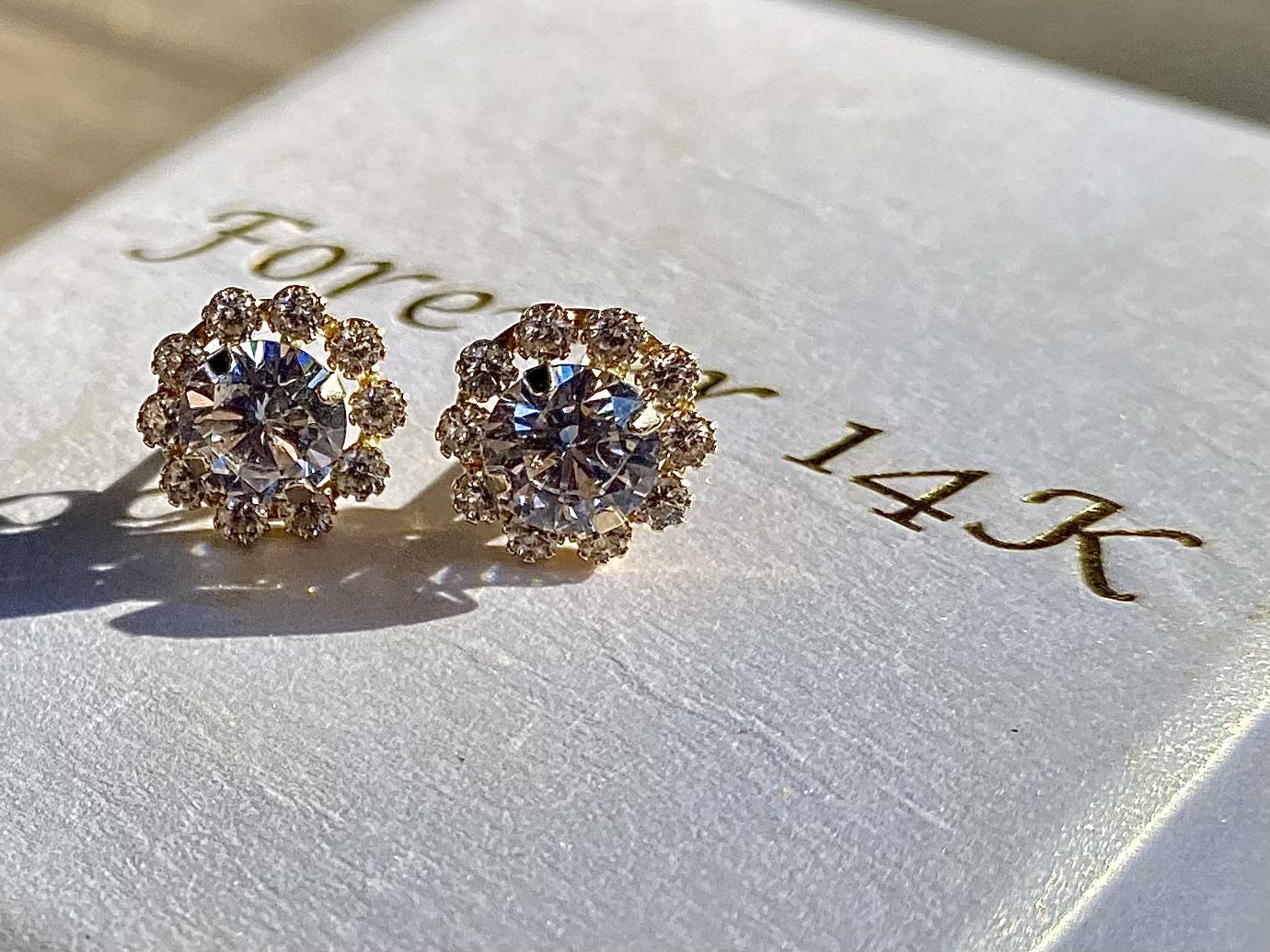 Diamond & Gold Flower Stud Earrings 