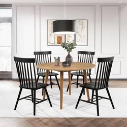 **NEW** 5 Piece Round Dining Set With Tapered Legs And Black Wood Chairs! 
