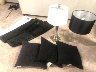 Black throw pillows and lamps very new all from Home Goods
