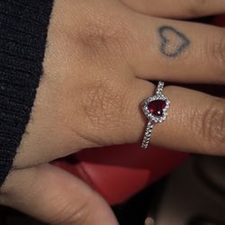 Real Sliver Red Heart Ring Size 8 