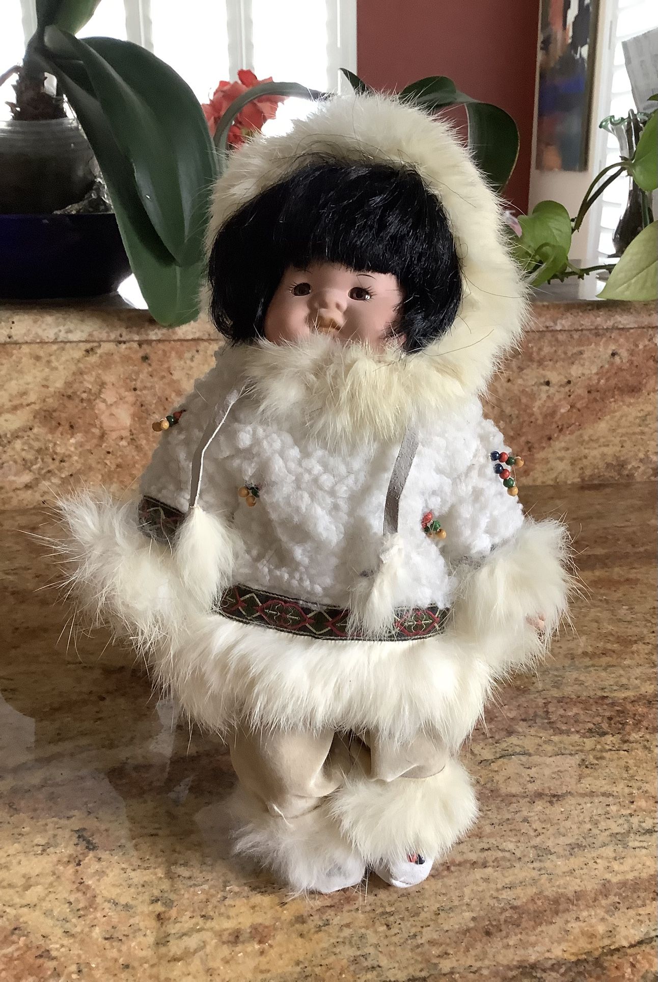 Eskimo Doll ~ Fur trimmed with faux leather pants & shoes