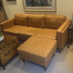 Leather Couch with Ottoman