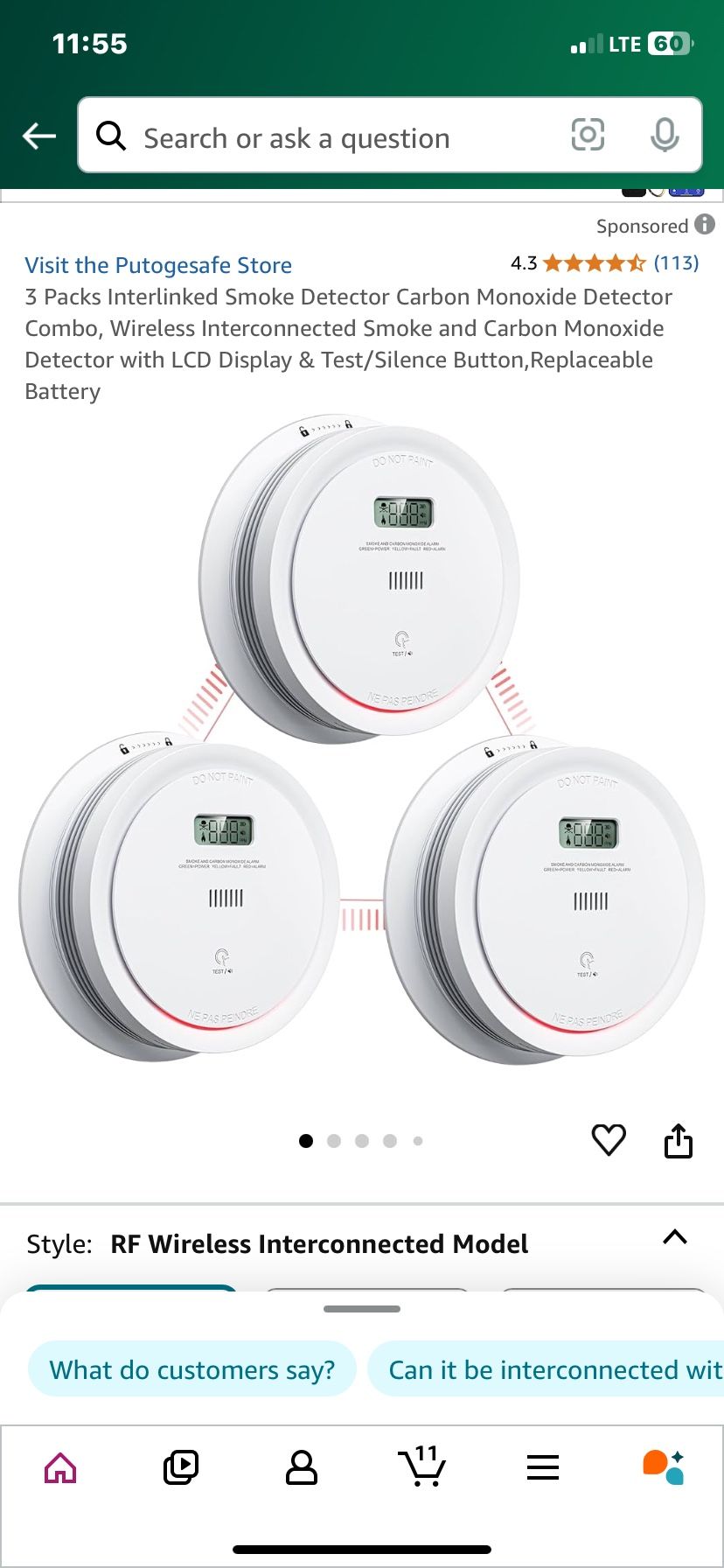 3 Pack Of Smoke & Carbon Monoxide Detectors.LCD Display And Battery Included.Brand New 