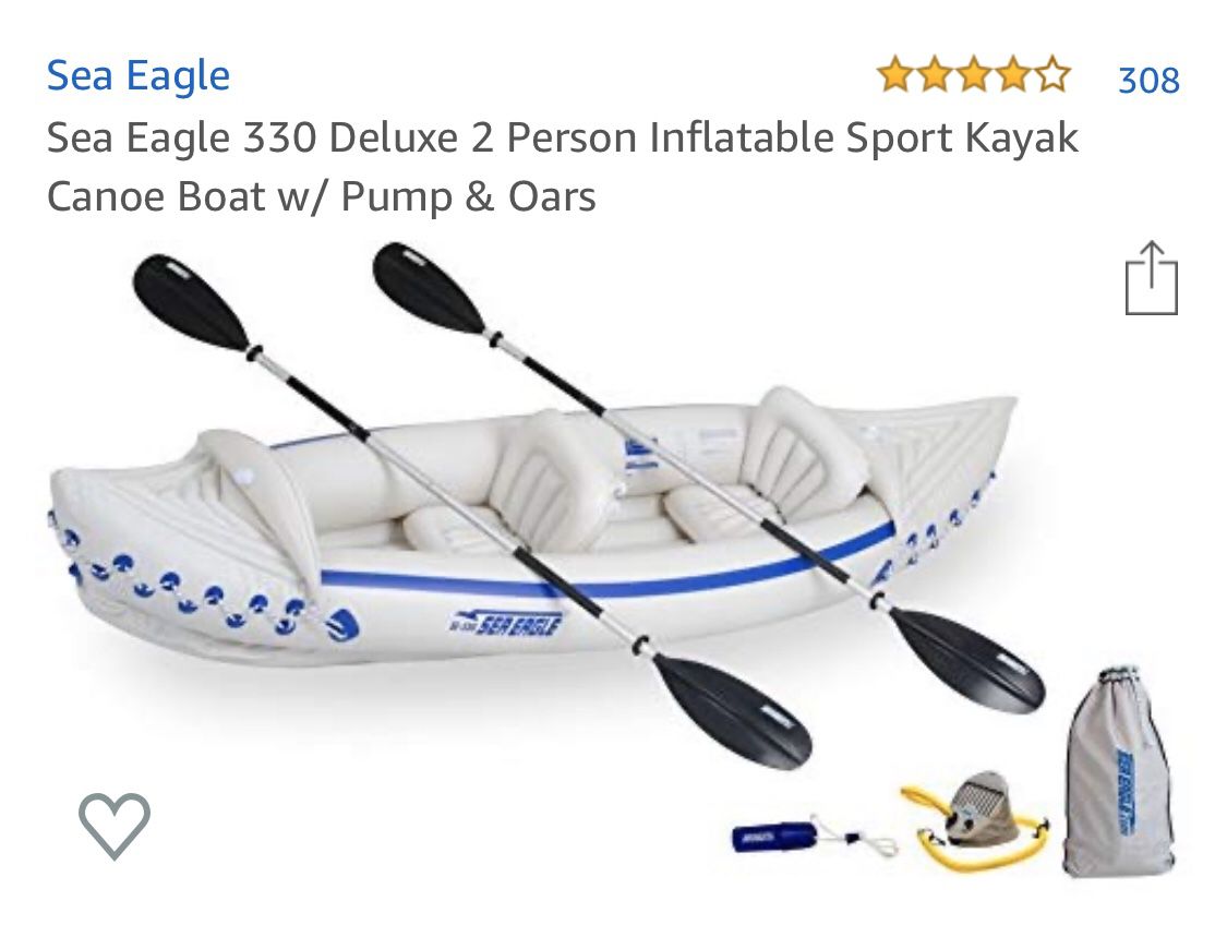 Sea Eagle 330 Deluxe 2 Person Inflatable Sport Kayak Canoe Boat
