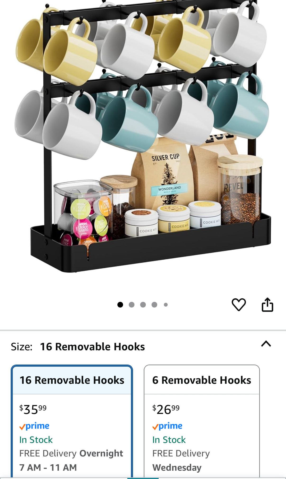 New Coffee Mug Holder with 16 Movable Hooks, Metal Coffee Cup Holder for Countertop, 2 Tier Mug Rack with Storage Shelf for Kitchen Office Coffee Mug