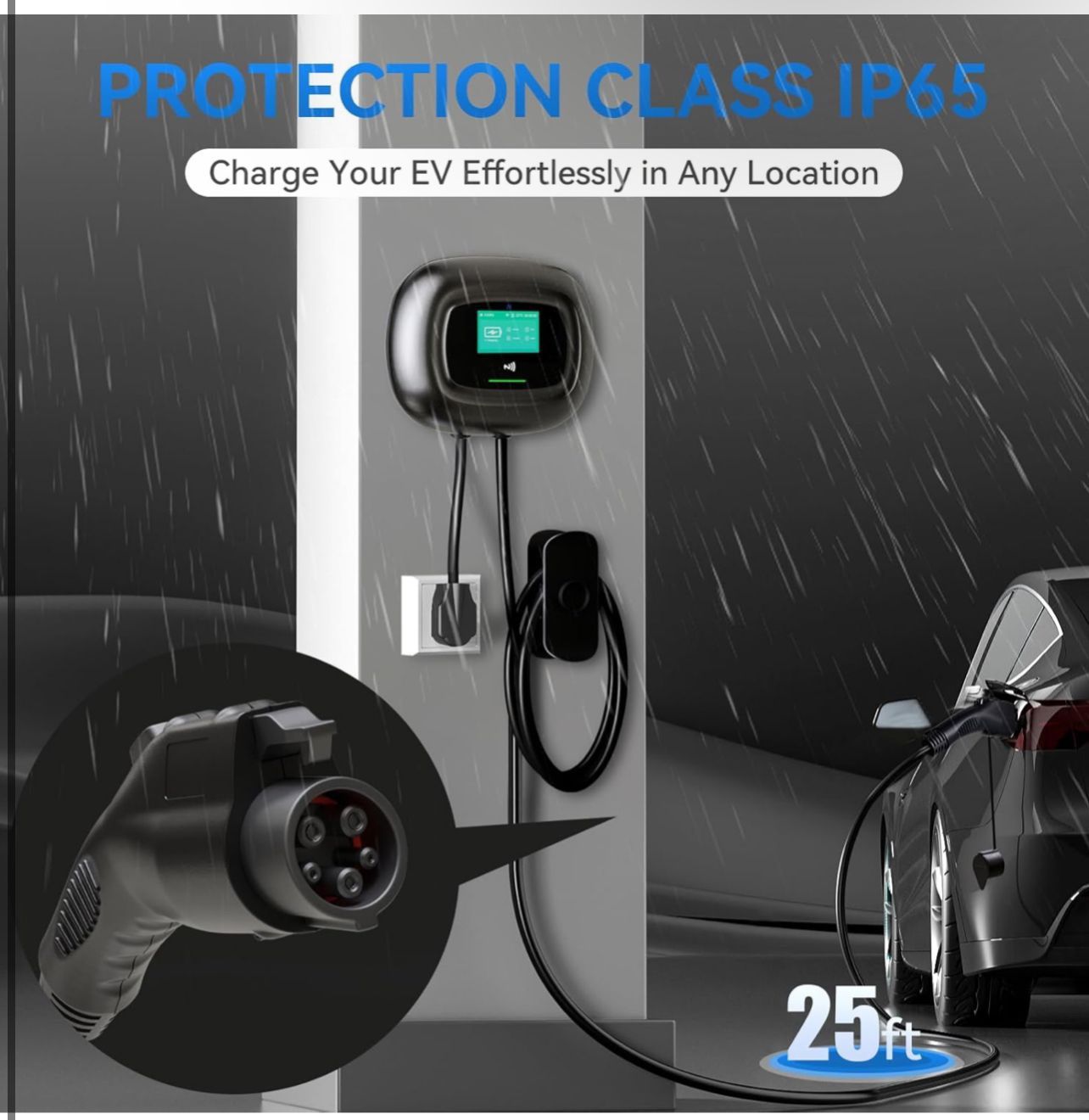 KHONS Level 2 EV Charger Up to 40 Amp 240V 10kW Home Car Charger NEMA 14 50 Plug 25ft Cable Indoor/Outdoor Car Charging Station Plug and Play EVSE Bla