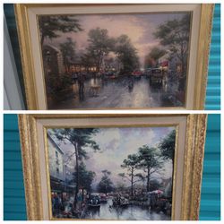 Set of 2 Thomas Kinkaide Limited Edition Oil on Canvas