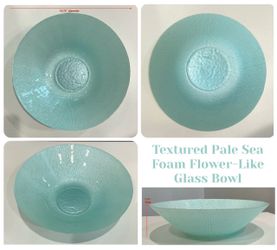 Textured Pale Sea Foam Flower-Like Glass Bowl