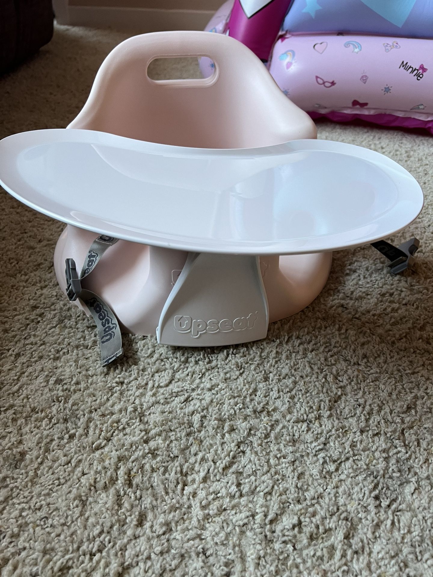 Upseat Baby Floor & Booster Seat with tray Pink seat, white tray  