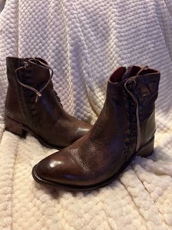 Brown Leather Ankle Boots with Back Lacing