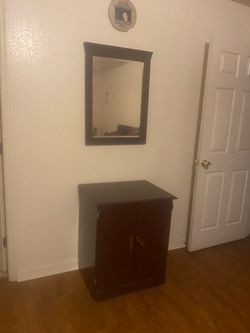 Wood Cabinet with Wall Mirror Set
