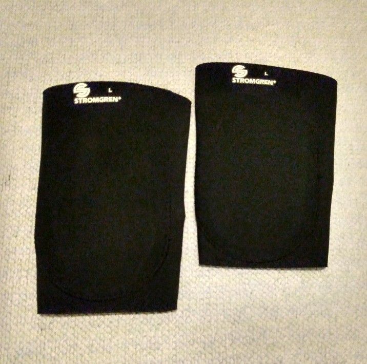 STROMGREN MEN'S SPORT BLACK KNEE PADS SHIN CUSHIONED SUPPORT PROTECTIVE GUARDS SIZE LARGE - 2 AVAILABLE 