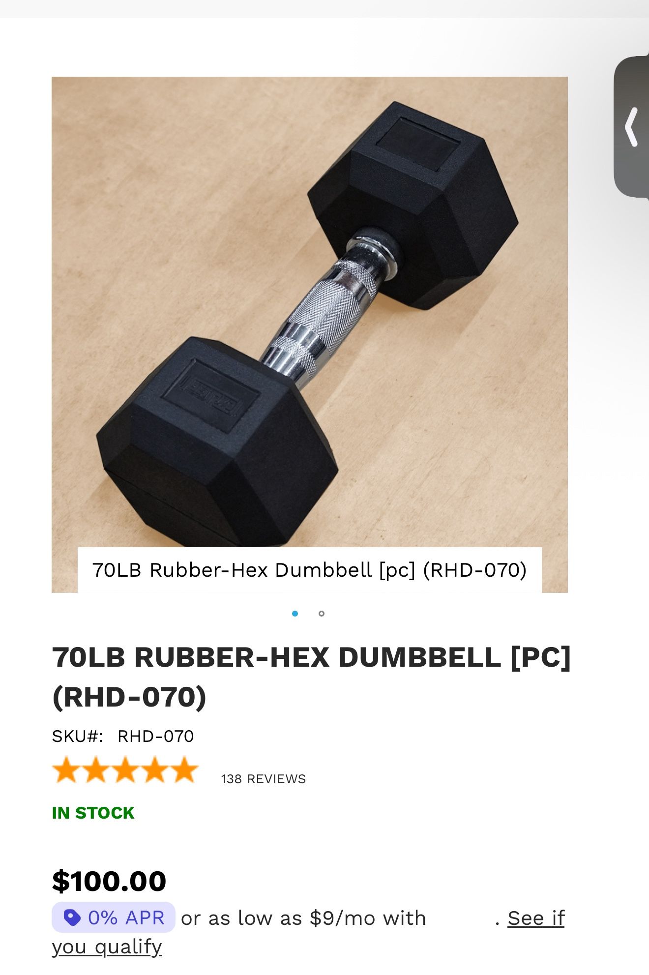 Burn Bootcamp 70lb Hex Dumbell