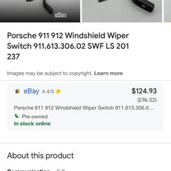 Porsche 911 912 Windshield Wiper Switch