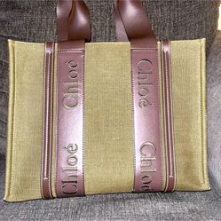 CHLOE AUTHENTIC ARMY GREEN MEDIUM TOTE WITH LEATHER STRAPS
