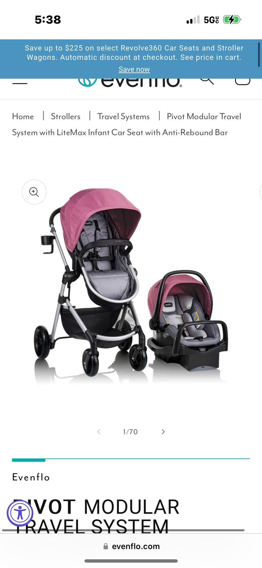 Great Condition- Evenflo Pivot Car seat And Stroller