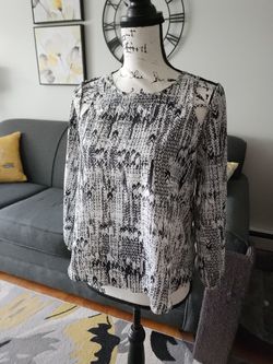 Just fab Black And White Goemetric Blouse Top