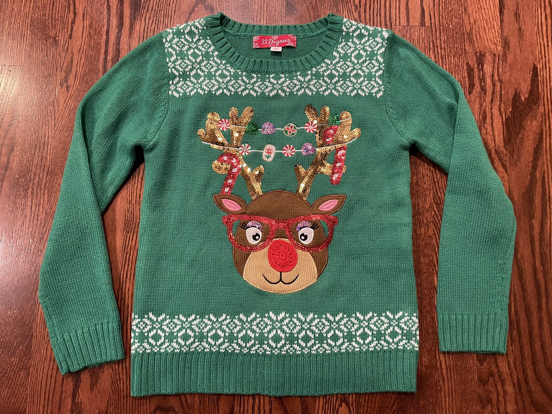 33 degrees Girls Size 14 Christmas Reindeer Sweater