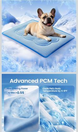 Dog Cooling Mat, Thick Cooling Mat for Dogs with PCM & Thermochromic Tech, Dual-Sided Durable Waterproof Cool Pet Bed Mat for All-Year Use, Q-Max>0.5,