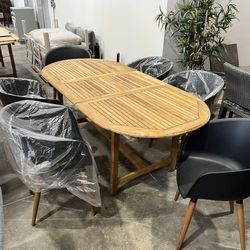 7PC Oval Extendable Patio Dining Set – FSC Teak Wood Table + Black Chairs | BRAND NEW OPEN BOX | Heavy Duty Commercial Grade | Modern Outdoor | Delive