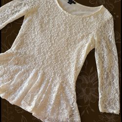 French vintage Amisu fully laced coquette overall top blouse with peplum waist and 3/4 sleeves size Small made in France