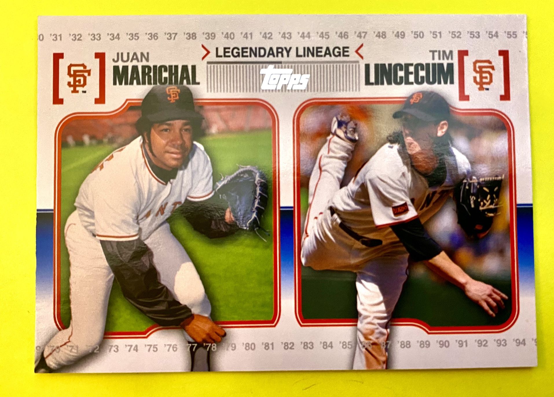 Tim Lincecum 2010 Topps Legendary Lineage with Juan Marichal Card