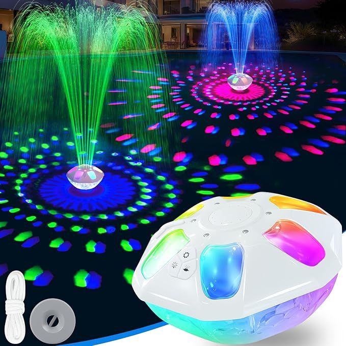 Upgraded Pool Fountain,9000mah Rechargeable Floating Pool Fountain with Light Show