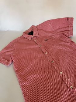G-Star Raw Men's Short Sleeve Button Up Shirt Red White Plaid Size XL