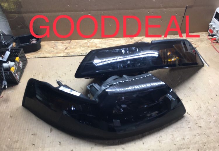*SCRATCHES* #OH200 FIT 99-2004 Ford Mustang Black Smoked OE Style Halogen Headlight Head Lights Pair Set 1999-04