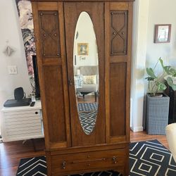 Tall Vintage Victorian Armoire With Mirror And Drawer Furniture