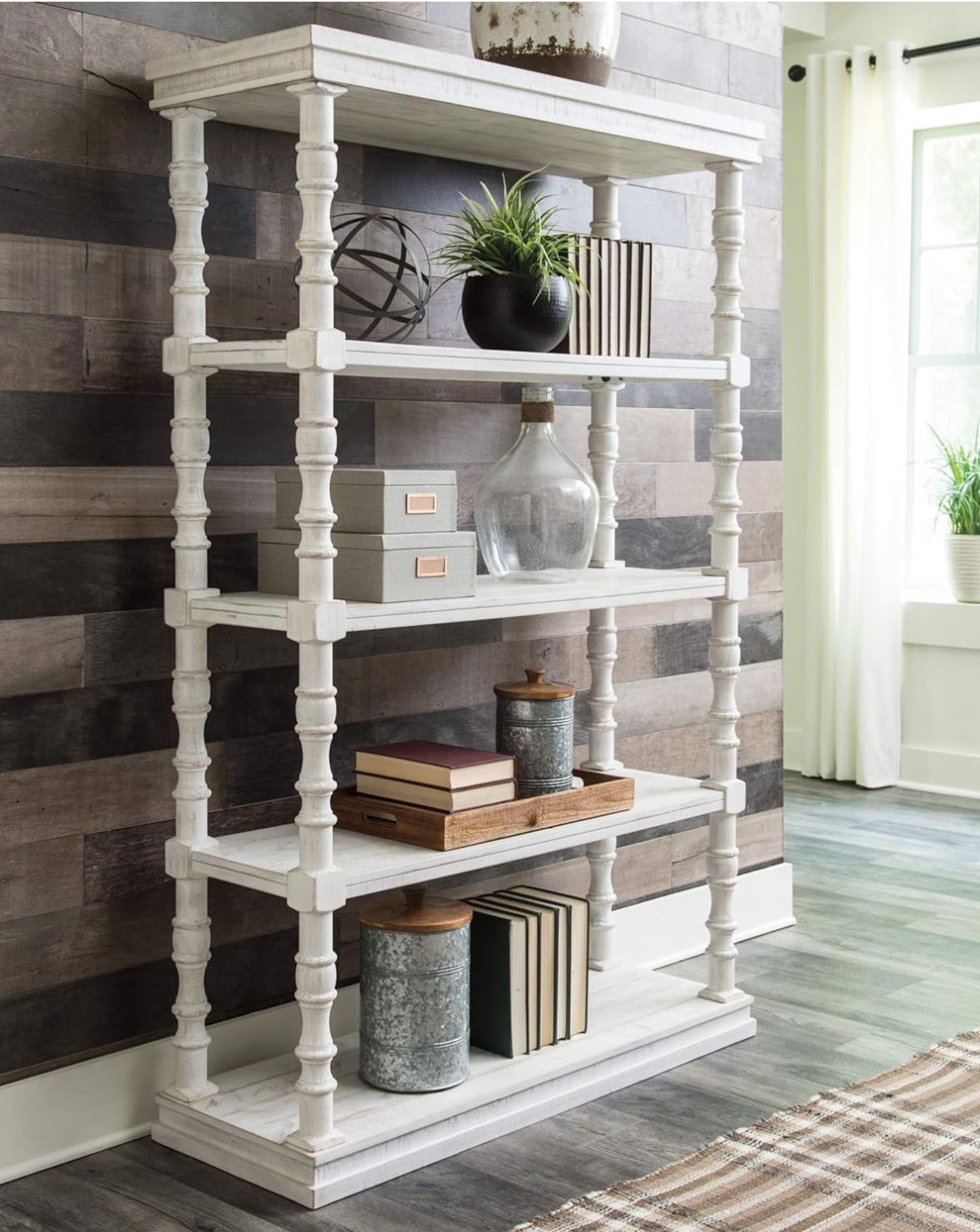 White Etagere Solid Wood Bookcase  