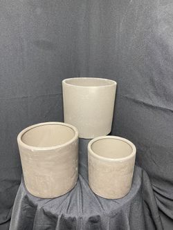 Brown Ceramic Cylinder Pots-Small Modern Cylinder Planters($45 set of 3)